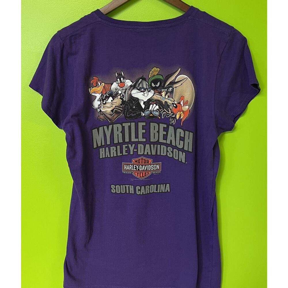 Harley Davidson Womens Large Purple Myrtle Beach Looney Tunes Tweety Tattoo Y2K - Picture 6 of 10
